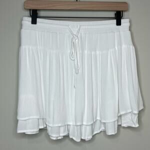 Shein White Gauzy Skirt Size L Ruffles Drawstring Layered